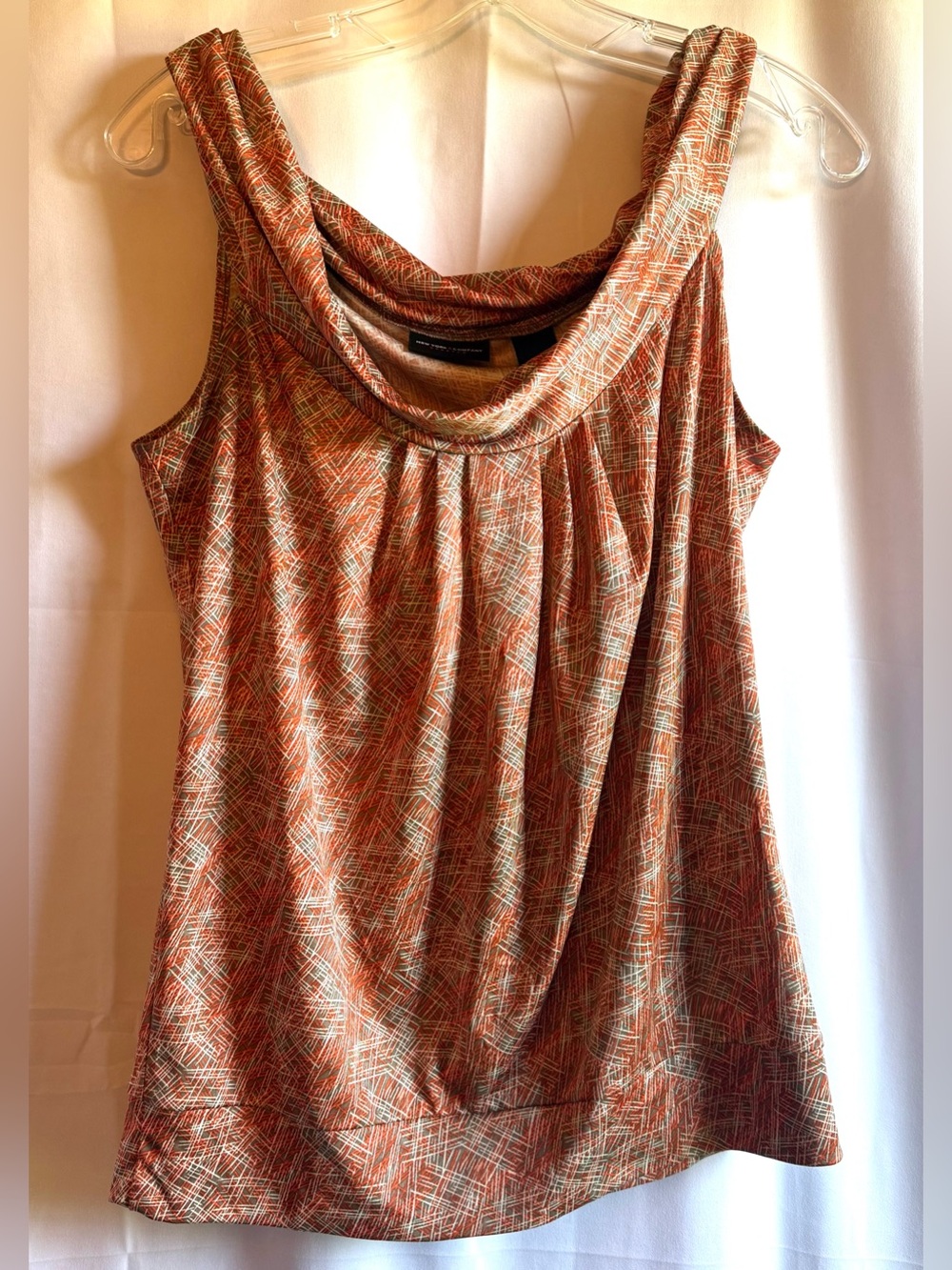 New York & Company Orange Patterned Off The Shoulder Sleeveless Blouse Size M